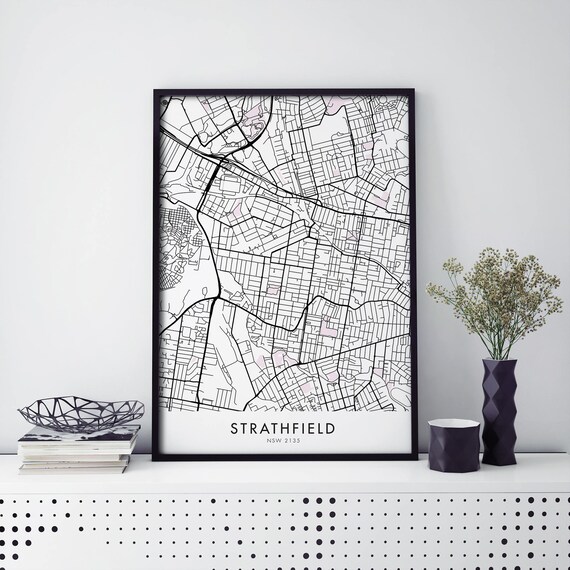 Strathfield NSW City Map Of Sydney Streets Minimalist Art Print