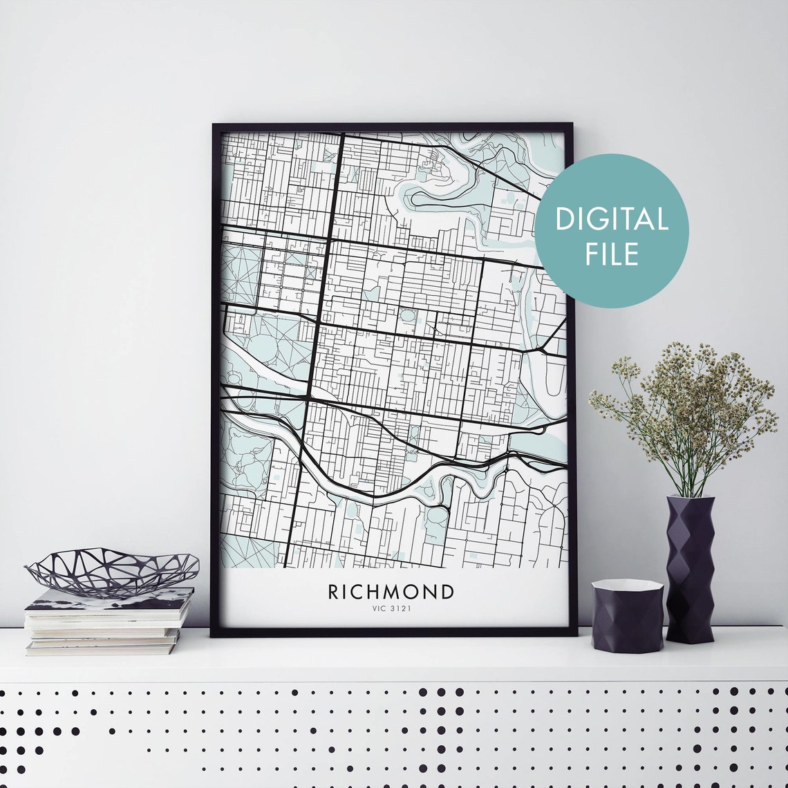 Richmond Melbourne Digital File City Map Minimalist Art Poster