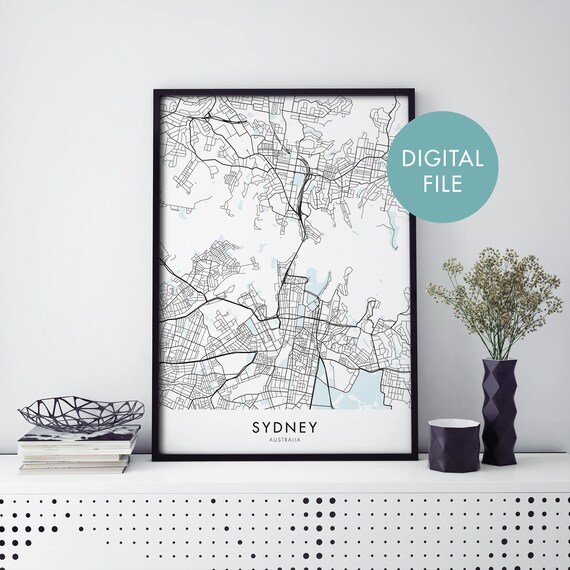 Sydney Australia Digital File Detailed City Map Street Art Poster