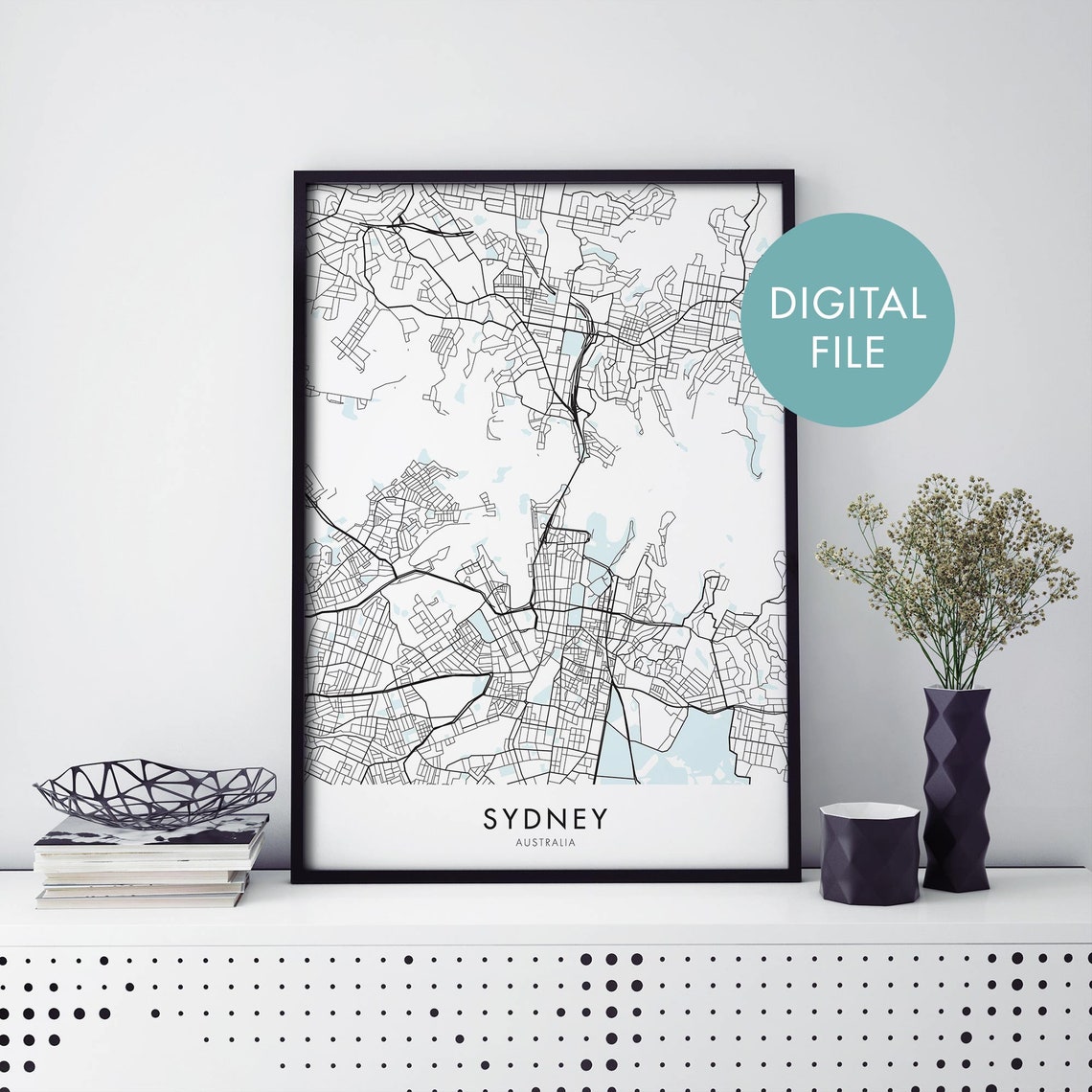 Sydney Australia Digital File Detailed City Map Street Art Poster