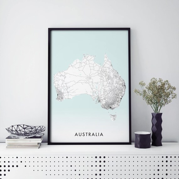 Australia Road Map Mint Minimalist Travel Wall Print Gift Art