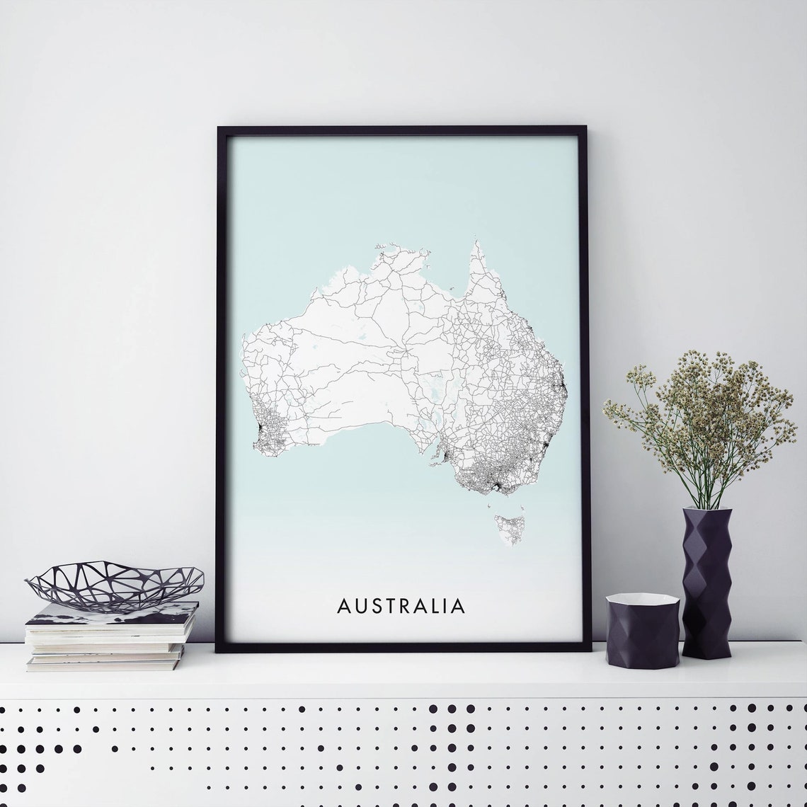Australia Road Map Mint Minimalist Travel Wall Print Gift Art