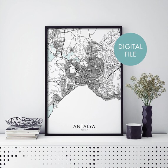 Antalya Turkey City Map Minimalist Digital Download Travel Art Poster
