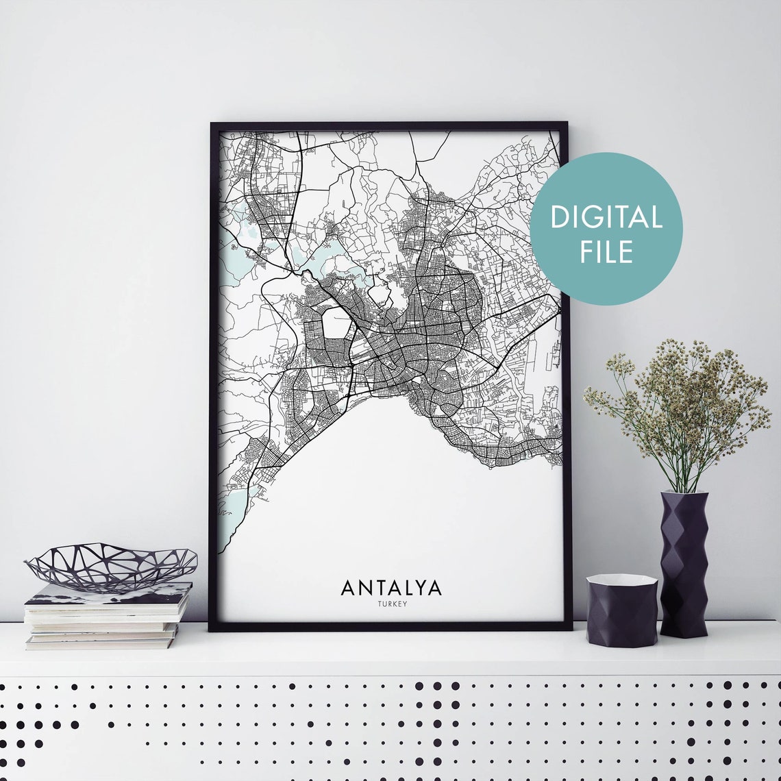 Antalya Turkey City Map Minimalist Digital Download Travel Art Poster