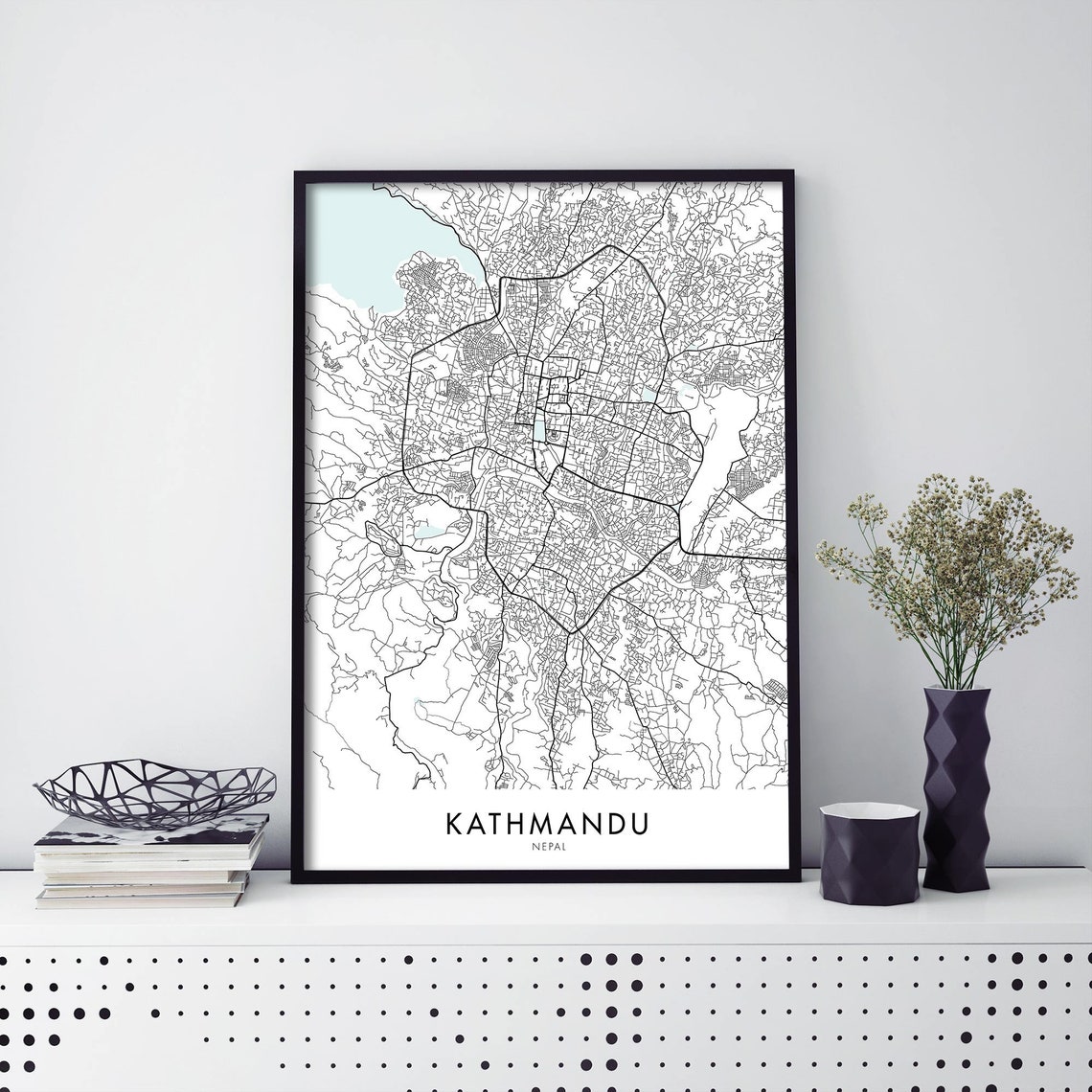 Kathmandu Nepal City Map Poster Black Line Street Plan Wall Decor