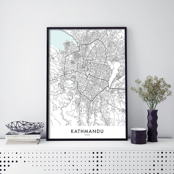 Kathmandu Nepal City Map Poster Black Line Street Plan Wall Decor