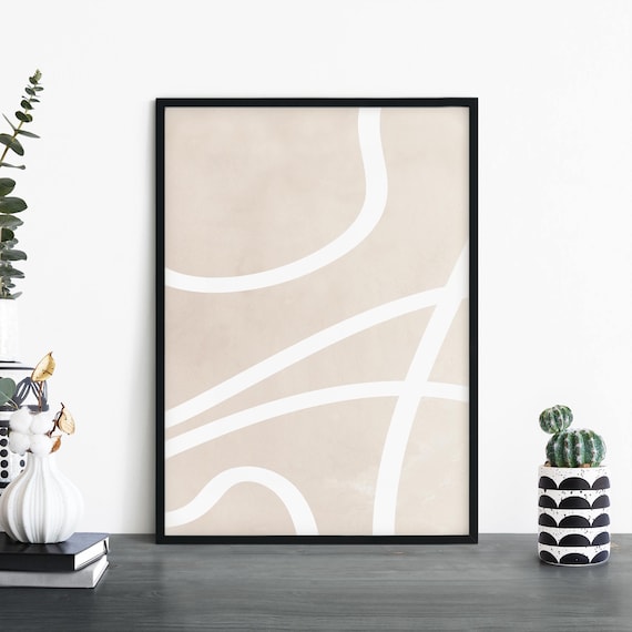 Scribbles No2 Modern Geo Beige White Abstract Print Wall Art 4x6 5x7 A4 A3 A2 A1