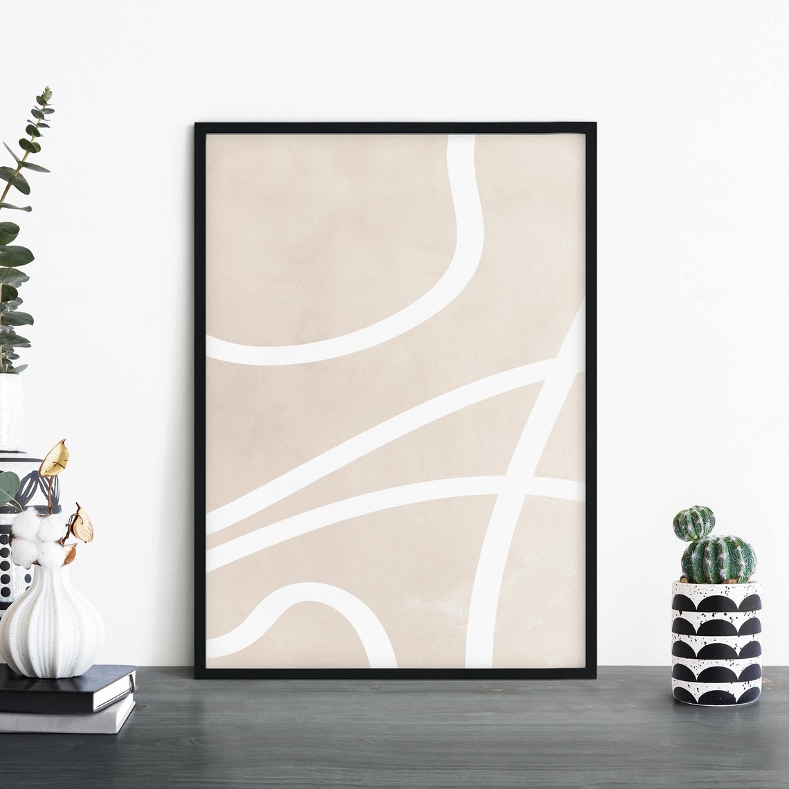 Scribbles No2 Beige White Flowing Lines Minimal Abstract Poster