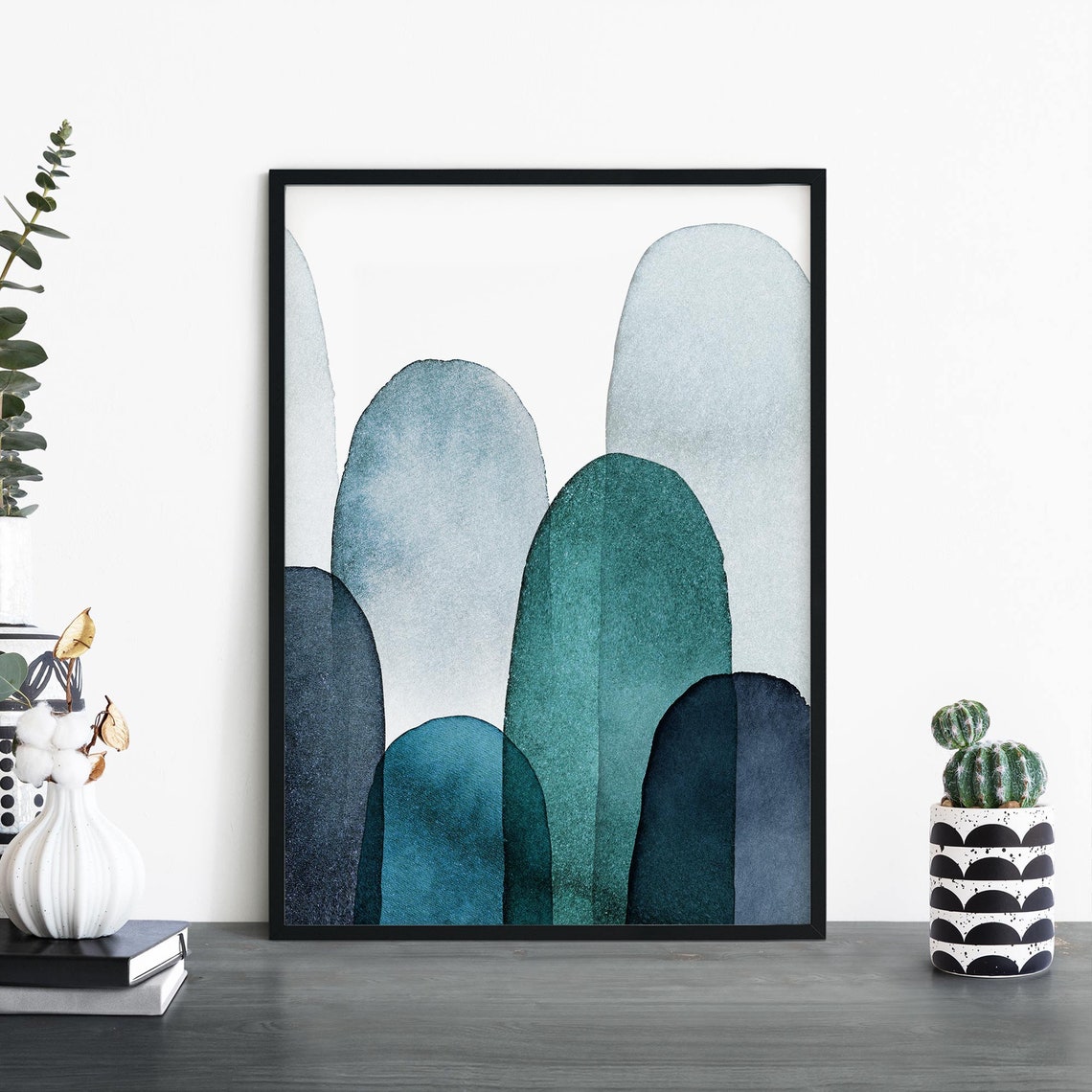 Soft Blue Watercolor Dome Arches Coastal Tone Abstract Modern Poster
