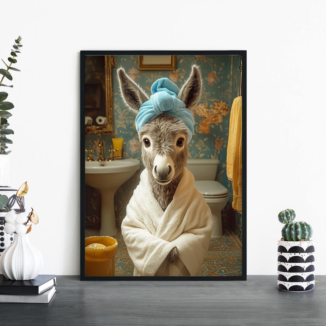 Spa Day Donkey in Bathrobe Funny Animal Bathroom Photo Poster