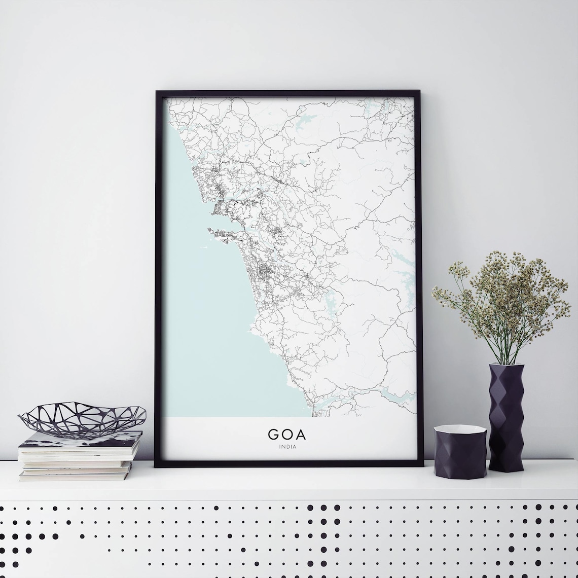 Goa India City Street Map Aqua Water Minimalist Travel Poster