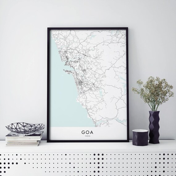 Goa India City Street Map Aqua Water Minimalist Travel Poster