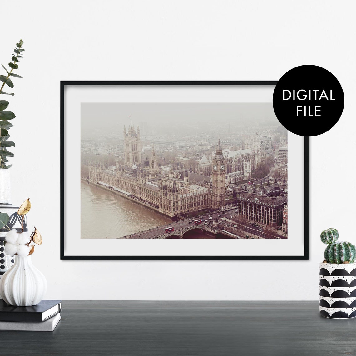 Houses of Parliament Big Ben Hazy Aerial London Photo Poster