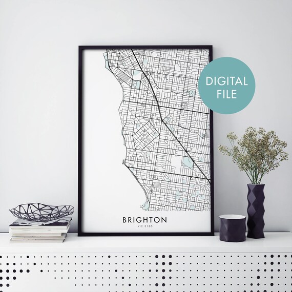 Brighton Melbourne Suburb Minimalist Monochrome Street Map Poster