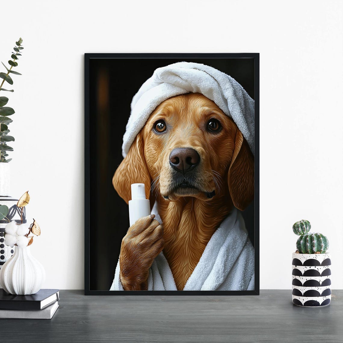 Funny Labrador Retriever Spa Day Bathrobe Towel Wrap Dog Poster