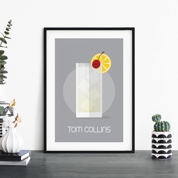 Tom Collins Cocktail Minimalist Grey Drink Illustration Wall Art