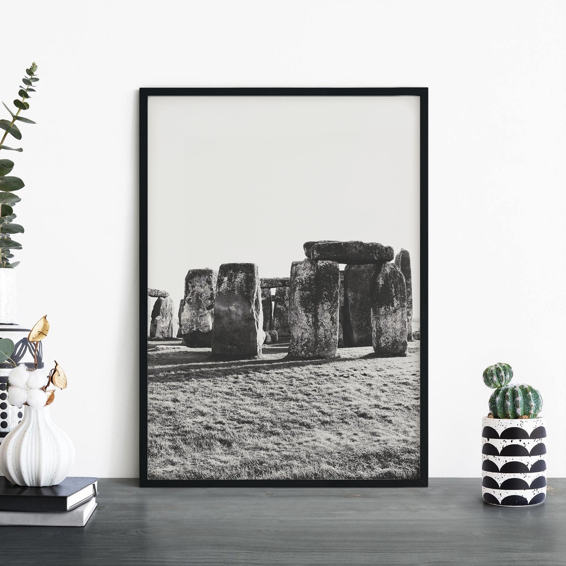 Stonehenge England Black and White Historic Monument Photo Poster