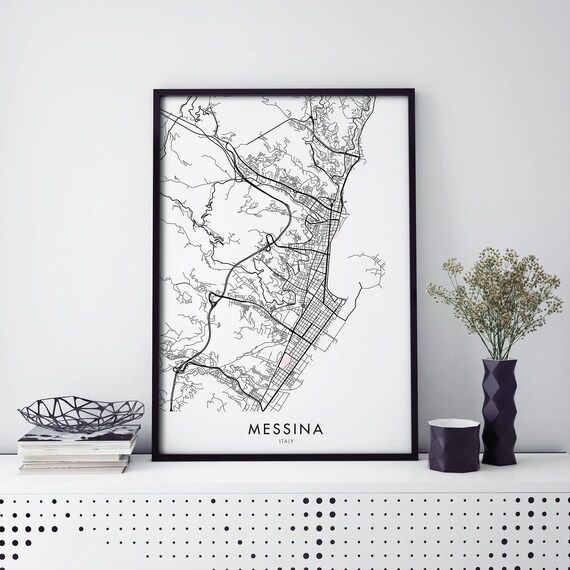 Messina Italy Minimalist Black And White City Street Map Poster