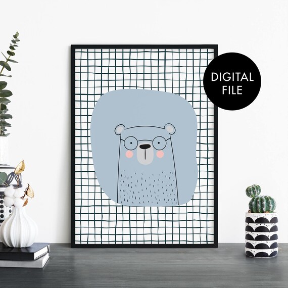 Bear Poster Print Wall Art Childrens Kids Boys Girls Nursery Bedroom At Home File