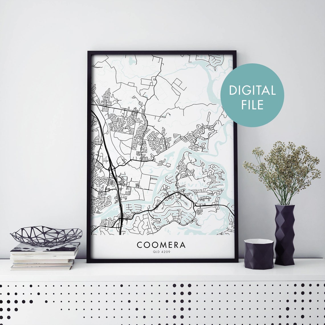 Coomera QLD 4209 Minimalist Black And White City Map Art Poster