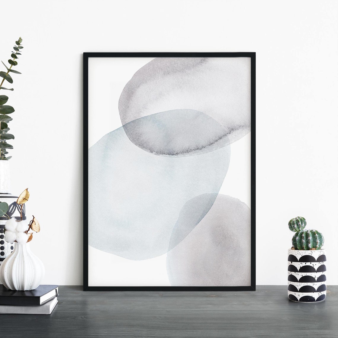 Soft Gray Watercolor Pebble Stones Calm Abstract Nature Art Poster