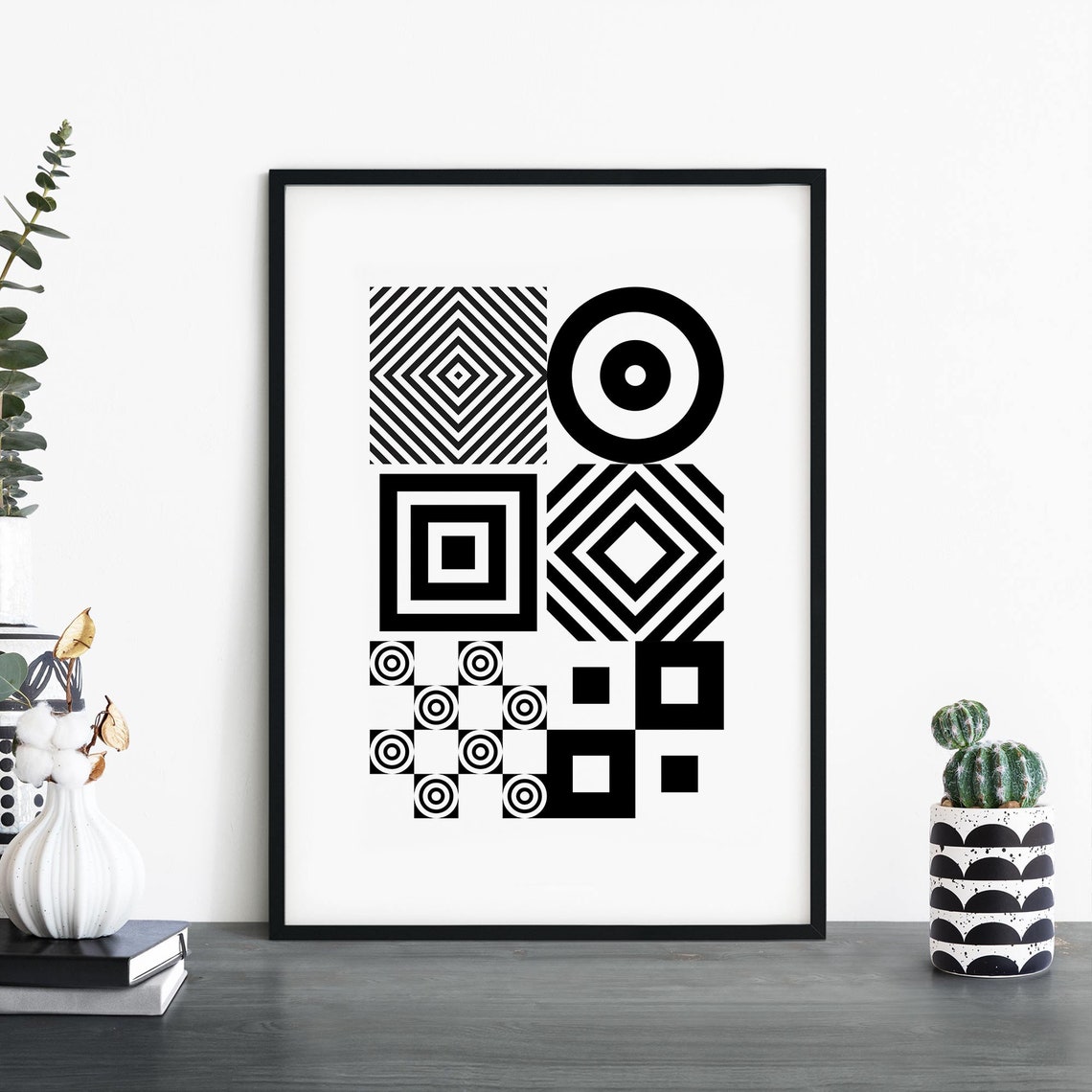 Black and White Bullseye Geo Circles Minimal Abstract Poster