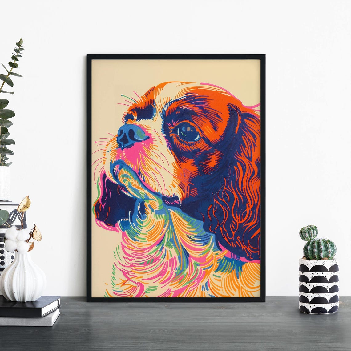 Cavalier King Charles Spaniel Colorful Pop Art Dog Portrait Print