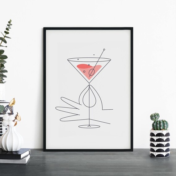 Pink Martini on a Shoe Minimalist Chic Cocktail Line Art Poster