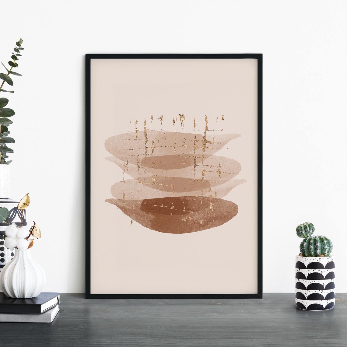 Stacked Beige Brushstrokes With Gold Neutral Abstract Poster