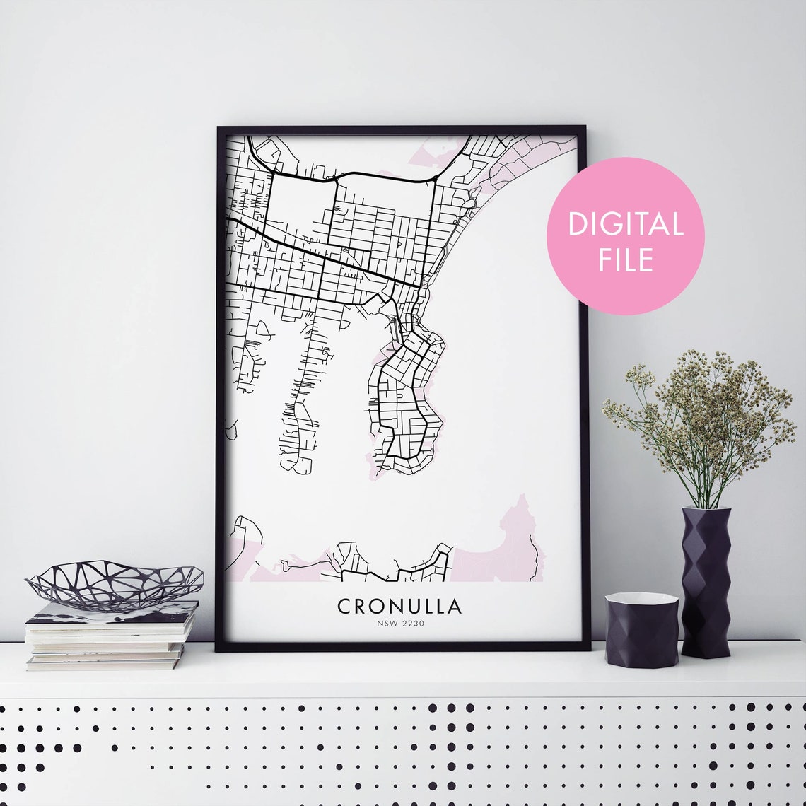 Cronulla Sydney Minimalist Coastline Street Map NSW Australia Poster