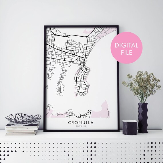 Cronulla Sydney Minimalist Coastline Street Map NSW Australia Poster