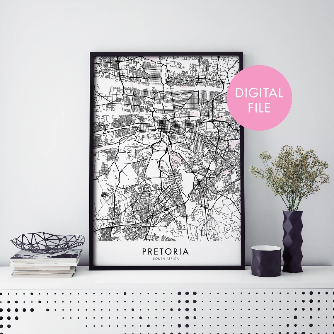 Pretoria South Africa Bold City Street Map Poster Wall Decor