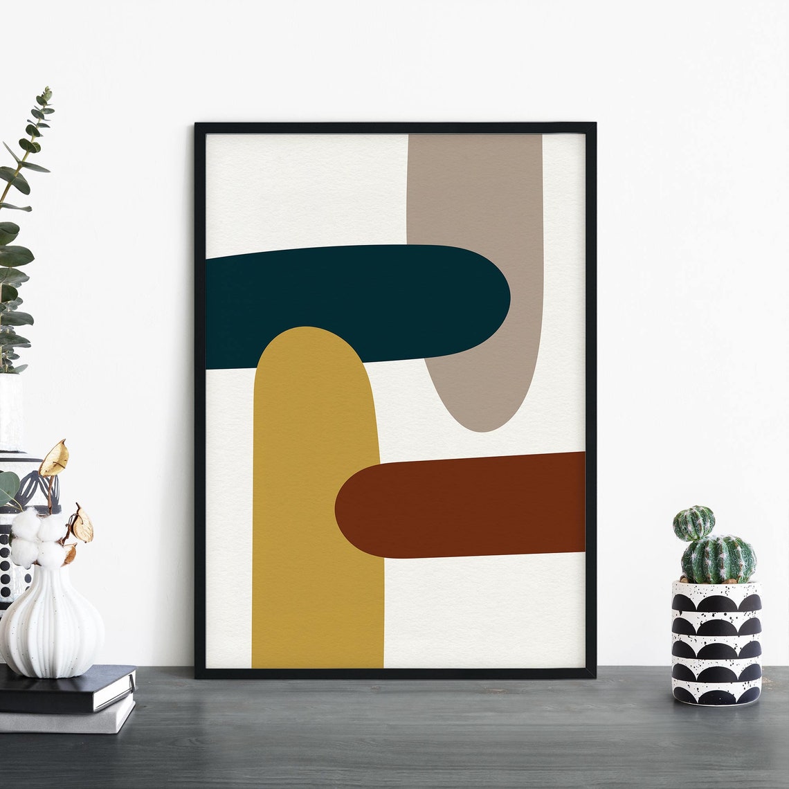 Organic Hues No10 Abstract Teal Mustard Terracotta Modern Poster