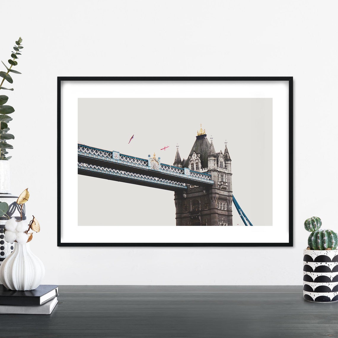 Tower Bridge High Walkway With Flags Kites London Photo Poster