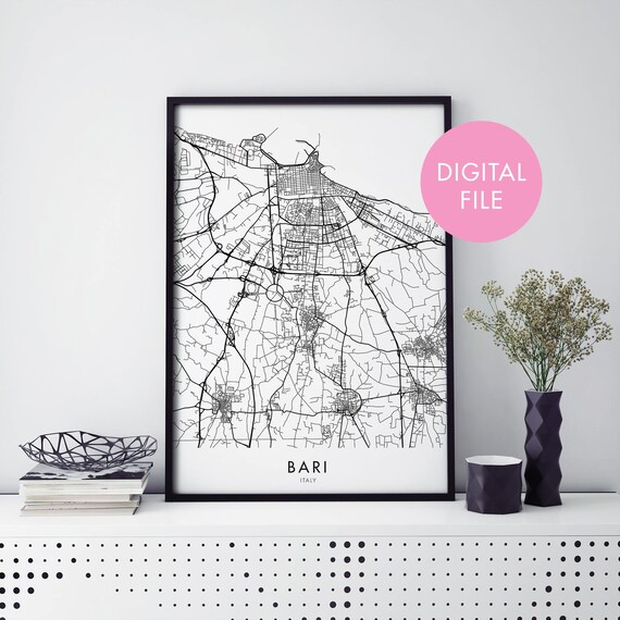 Bari Italy Minimalist City Map Street Art Digital File Poster