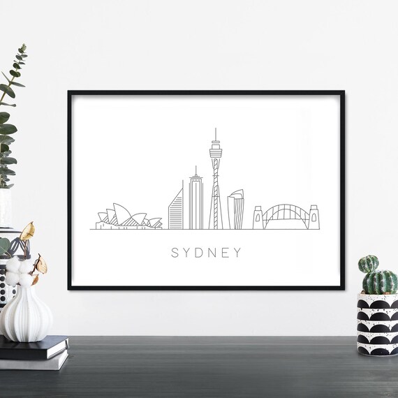 Sydney Harbour Skyline Minimalist Line Drawing Travel Poster