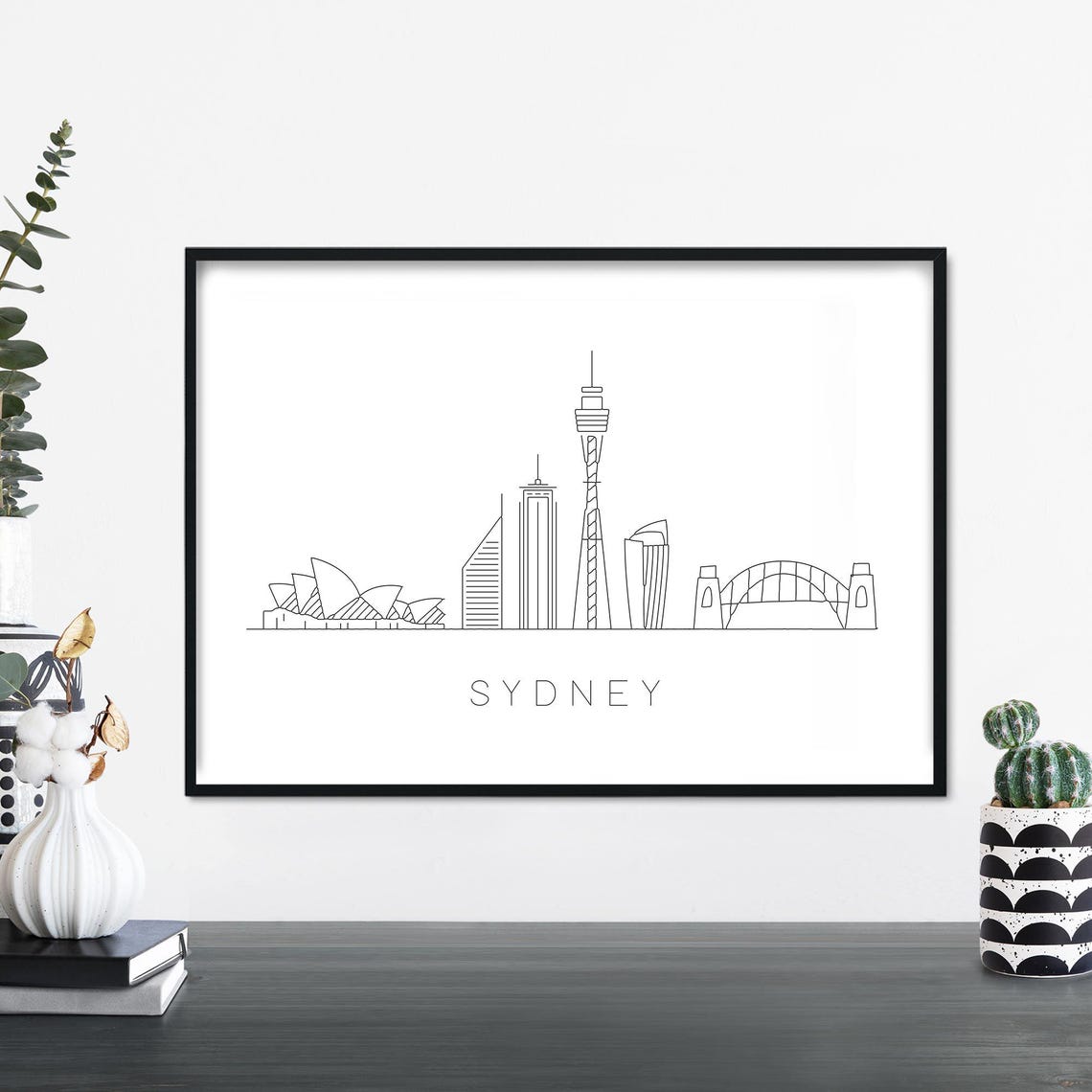Sydney City Skyline Linear Illustration Print Wall Art 4x6 5x7 A4 A3 A2 A1