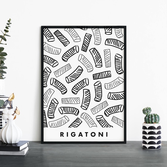 Rigatoni Pasta Pattern Black Line Art Minimalist Kitchen Food Poster