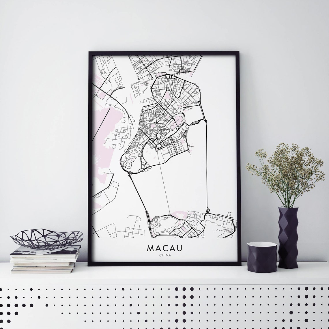 Macau China Minimal City Map Line Art Travel Wall Decor Poster