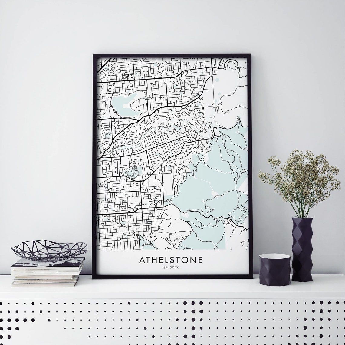 Athelstone South Australia Detailed Black Street Map Art Print