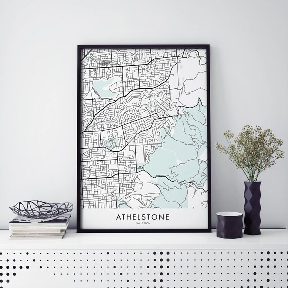 Athelstone South Australia Detailed Black Street Map Art Print
