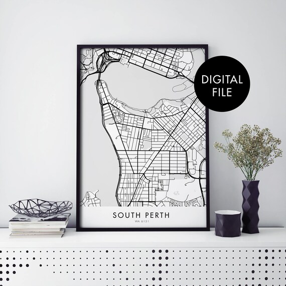 South Perth Western Australia Black Street Map Travel Poster