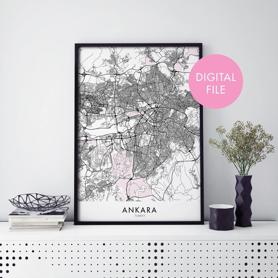 Ankara Turkey Monochrome City Map Instant Digital Download Poster