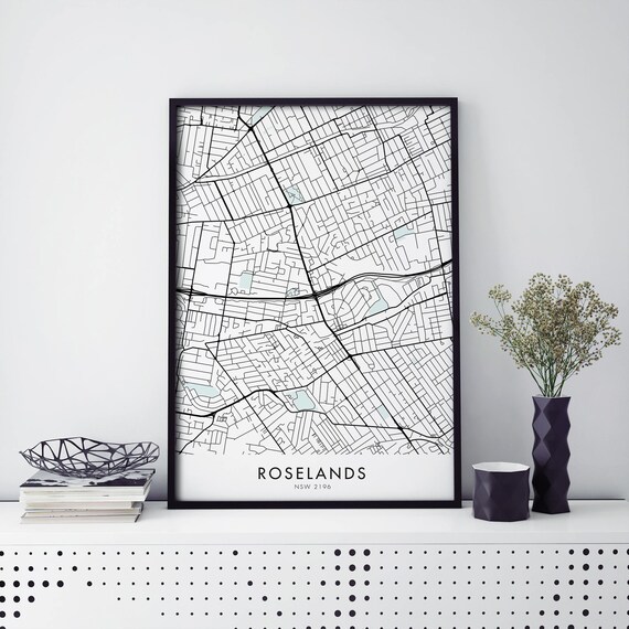 Roselands Sydney Minimalist Street Map Black And White Poster