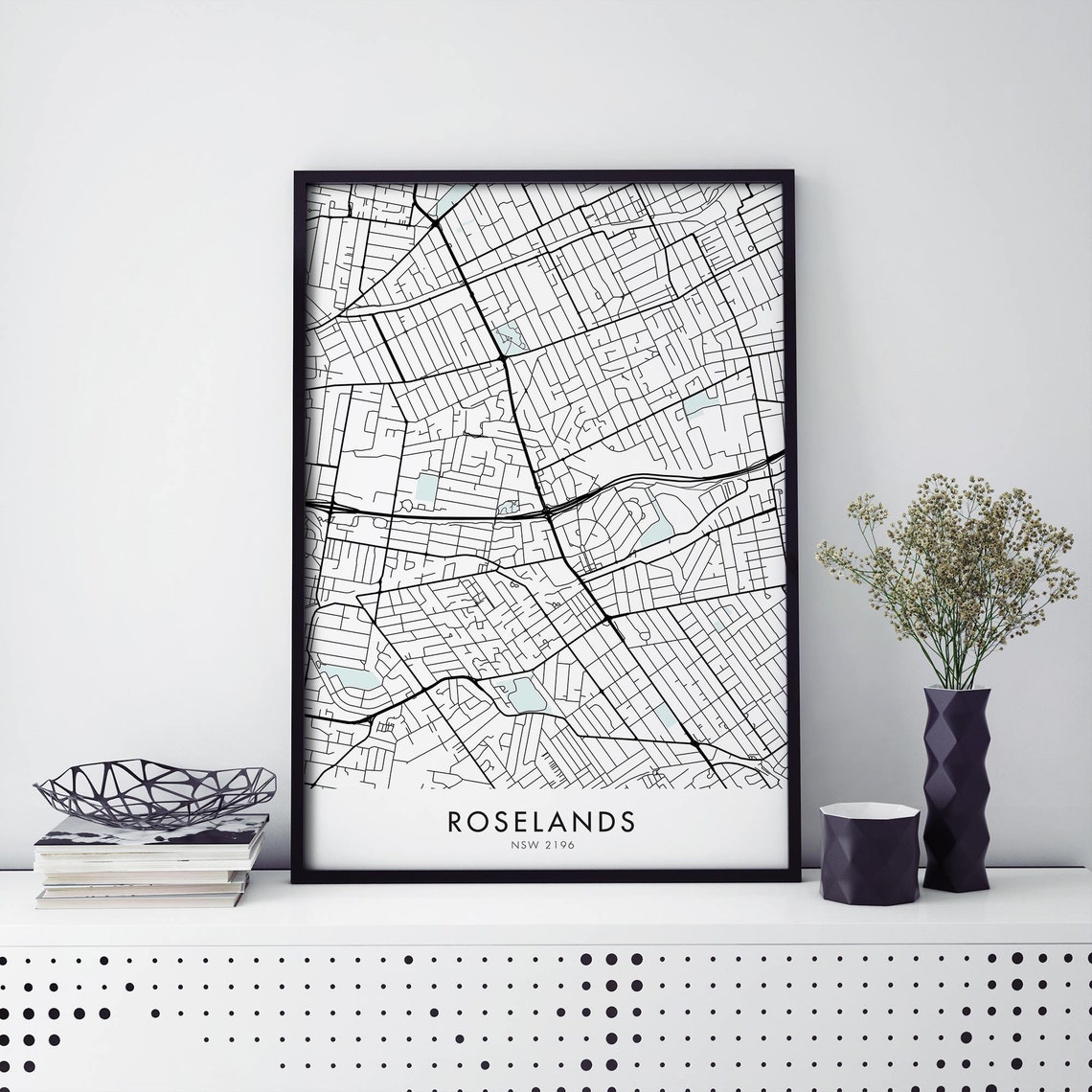 Roselands Sydney Minimalist Street Map Black And White Poster