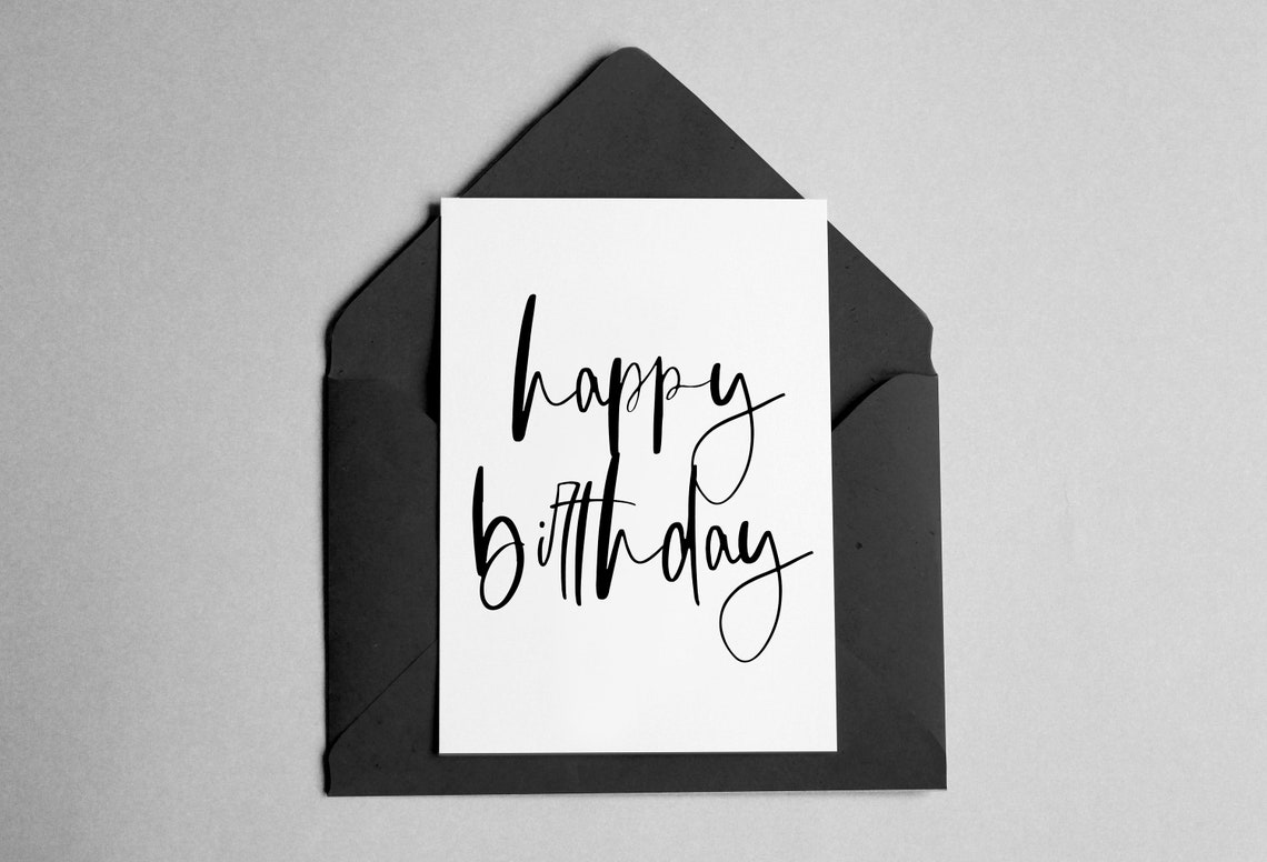 Happy Birthday Calligraphy Card Minimalist Celebration Poster