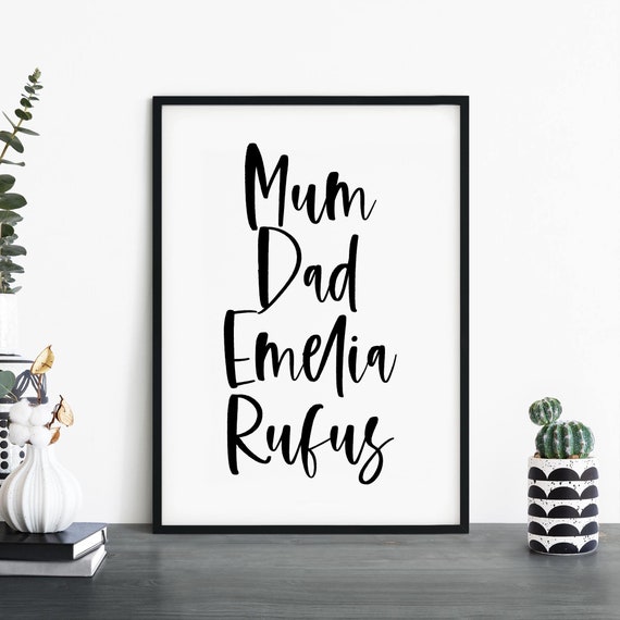 Custom Family Names Poster Print Wall Art Personalized Text Your Here