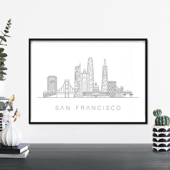 San Francisco City Skyline Linear Illustration Print Wall Art 4x6 5x7 A4 A3 A2 A1