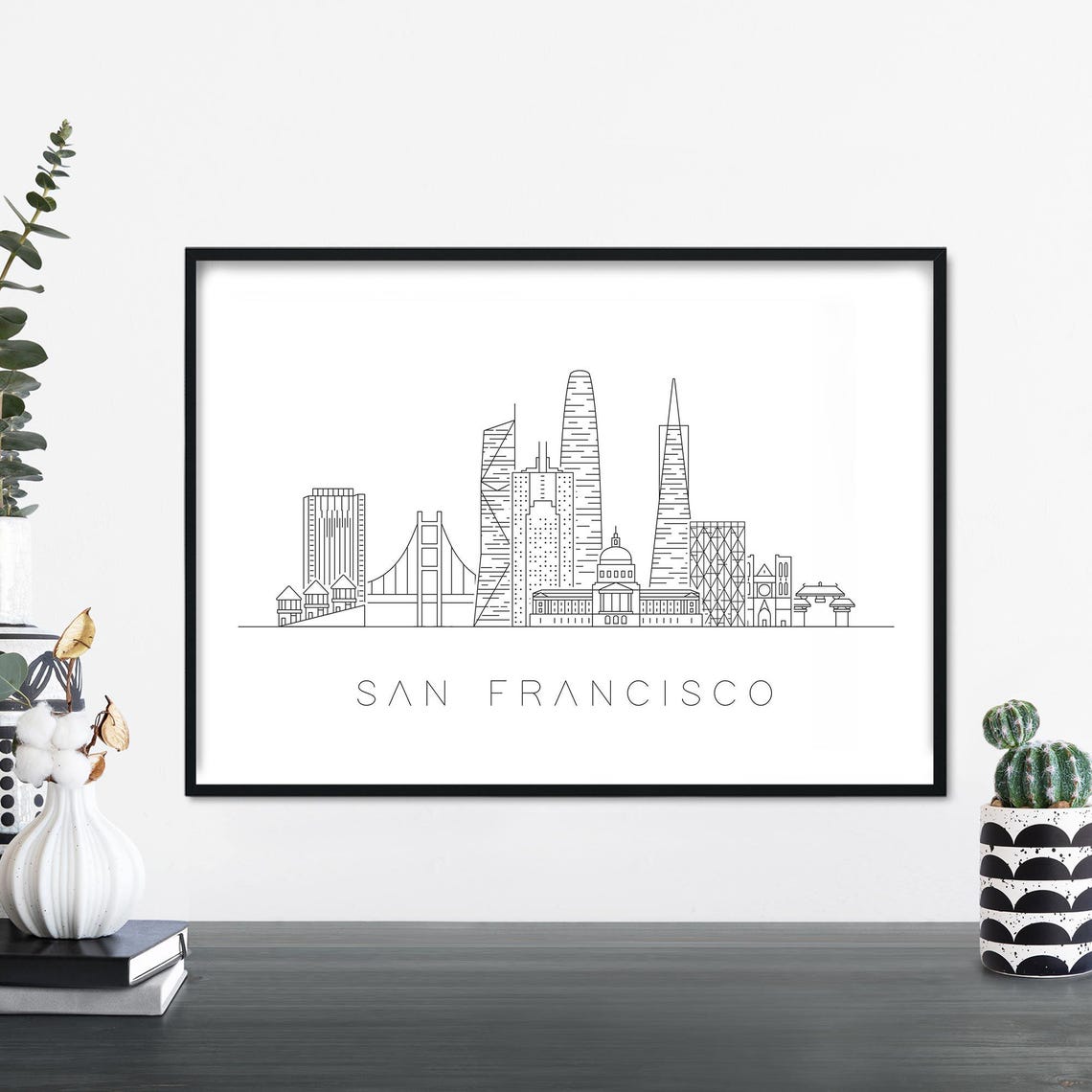 San Francisco City Skyline Linear Illustration Print Wall Art 4x6 5x7 A4 A3 A2 A1
