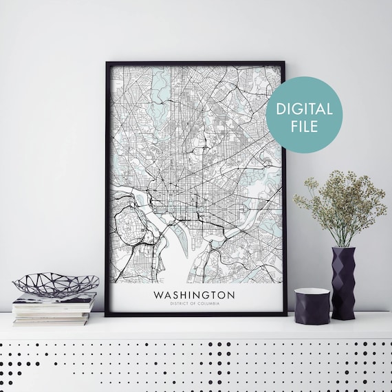 Washington District of Columbia City Map Poster Minimal Black Street Grid